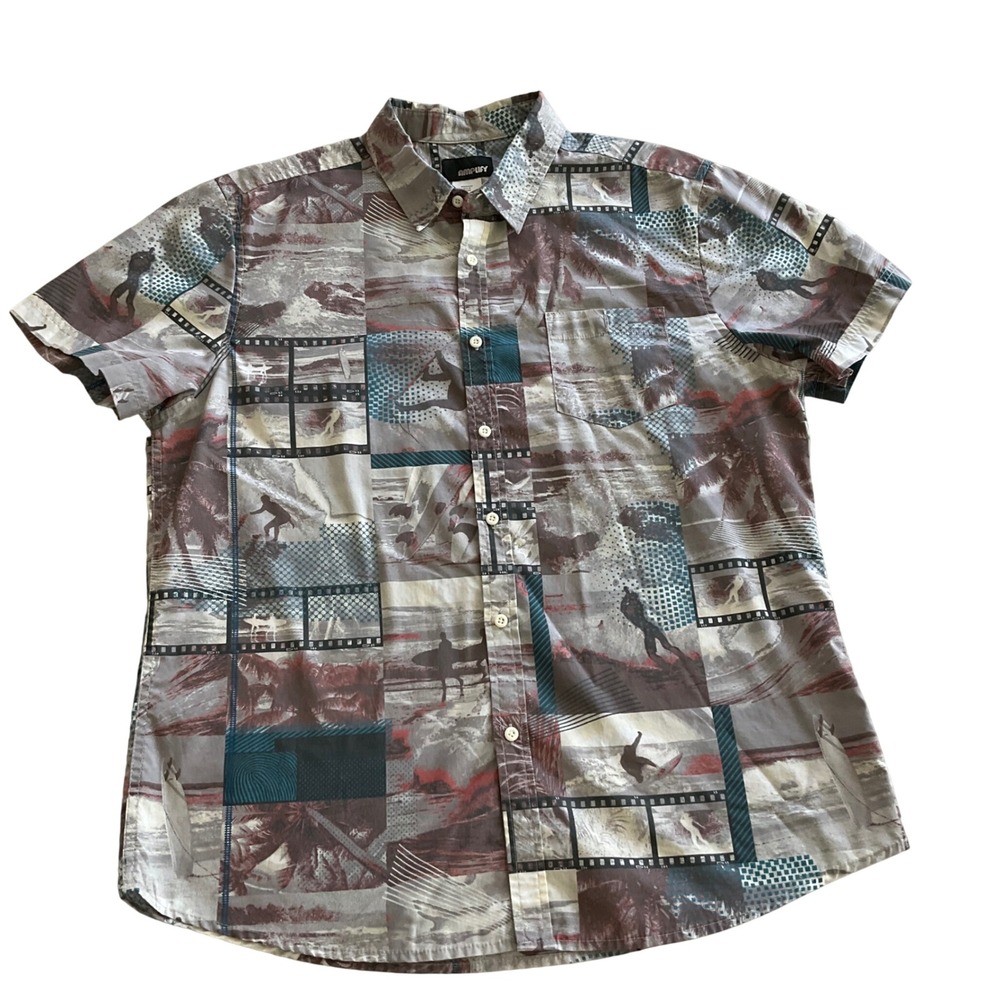 Vintage Y2K Amplify Button Up Mens XL Multicolor Surf Graphic Short Sleeve Shirt